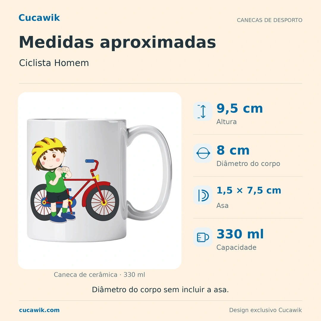 Caneca de Cerâmica Ciclista Homem — Medidas aproximadas | Cucawik