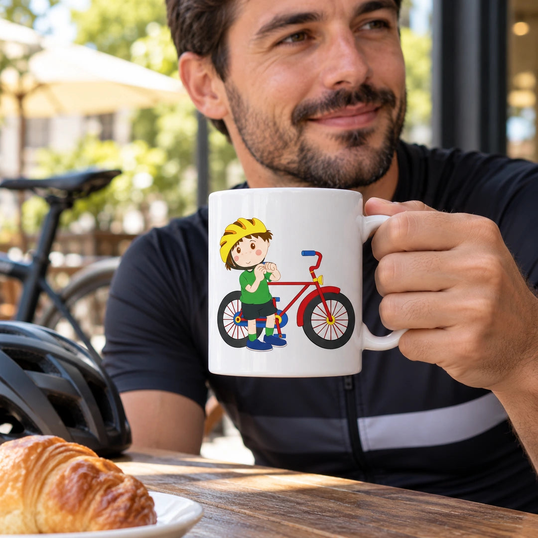 Caneca de Cerâmica Ciclista Homem em utilização | Cucawik