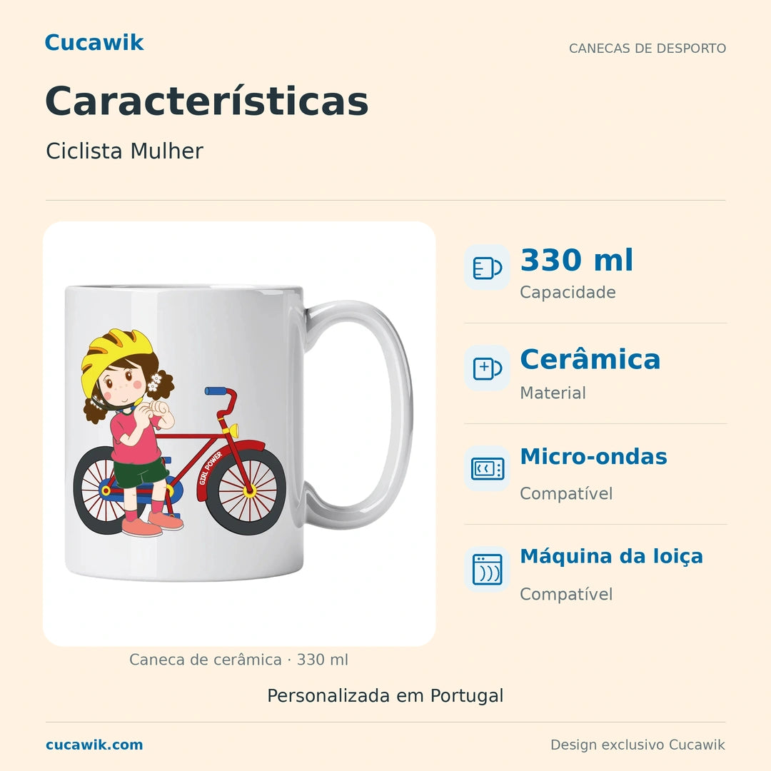 Caneca de Cerâmica Ciclista Mulher — Características | Cucawik