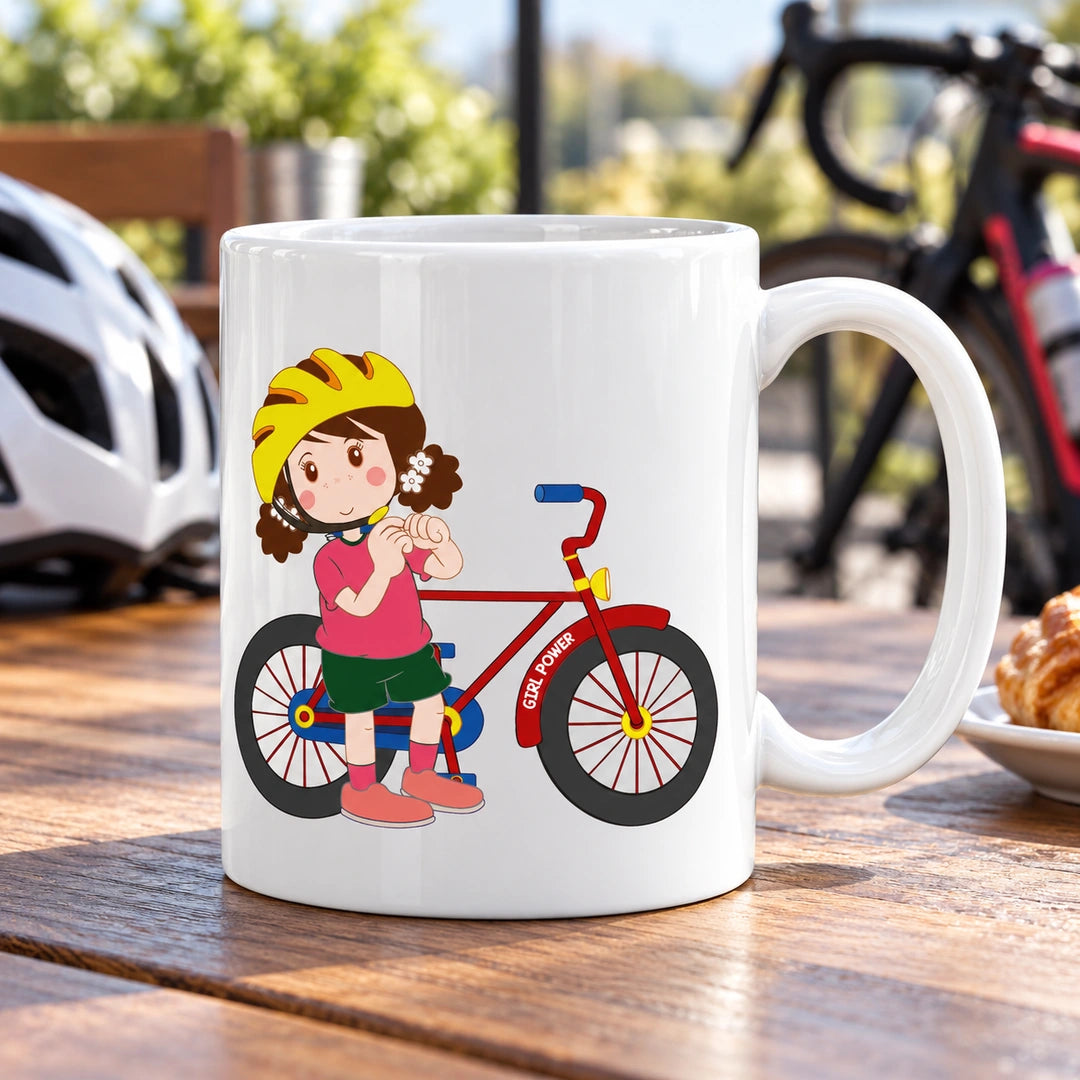 Caneca de Cerâmica Ciclista Mulher em ambiente lifestyle | Cucawik