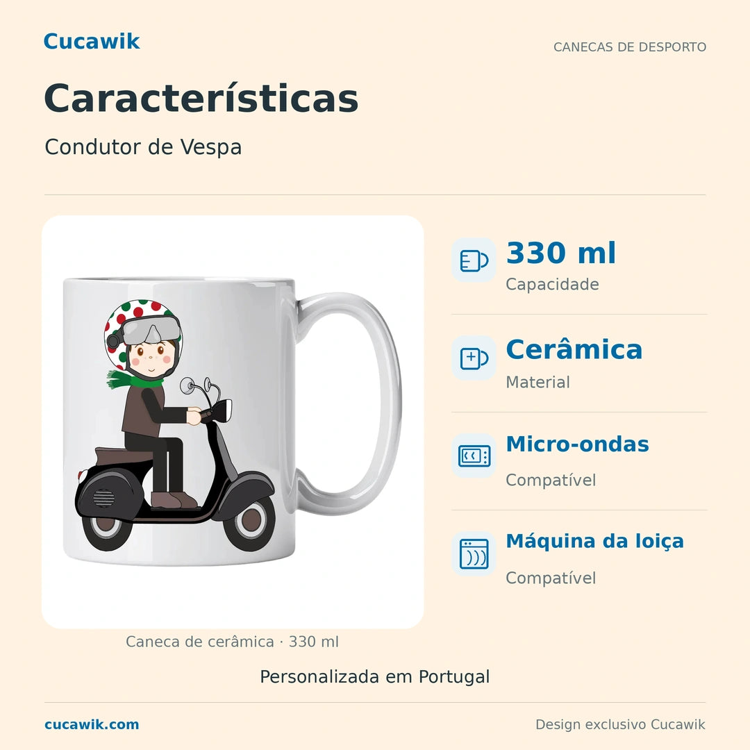 Caneca de Cerâmica Condutor de Vespa — Características | Cucawik