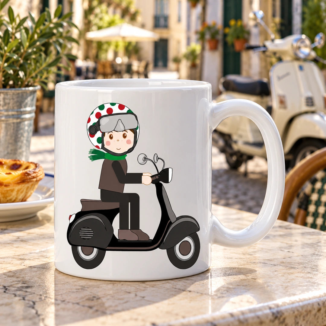 Caneca de Cerâmica Condutor de Vespa em ambiente lifestyle | Cucawik