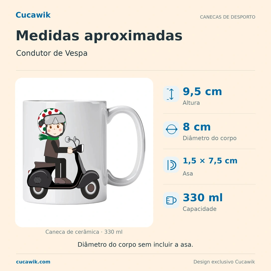 Caneca de Cerâmica Condutor de Vespa — Medidas aproximadas | Cucawik