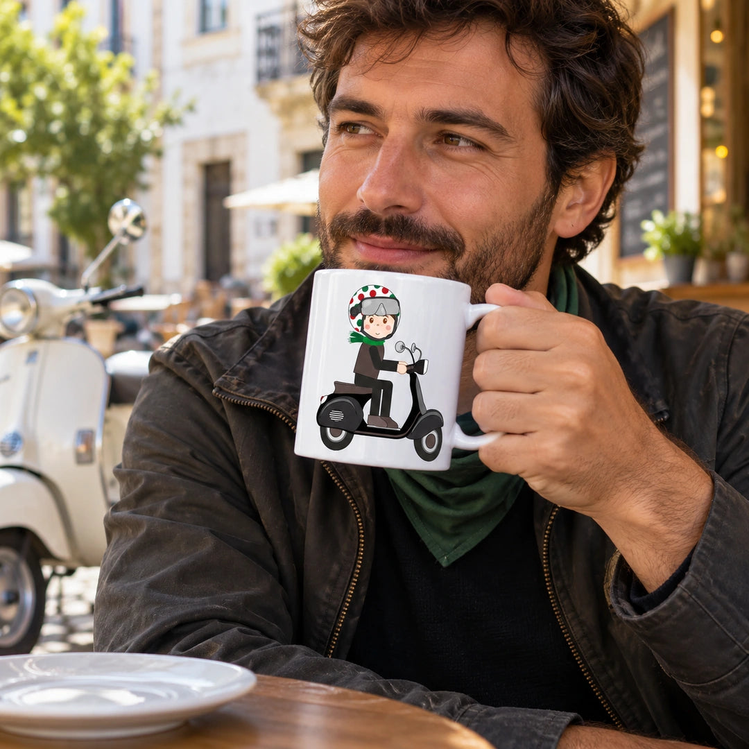 Caneca de Cerâmica Condutor de Vespa em utilização | Cucawik
