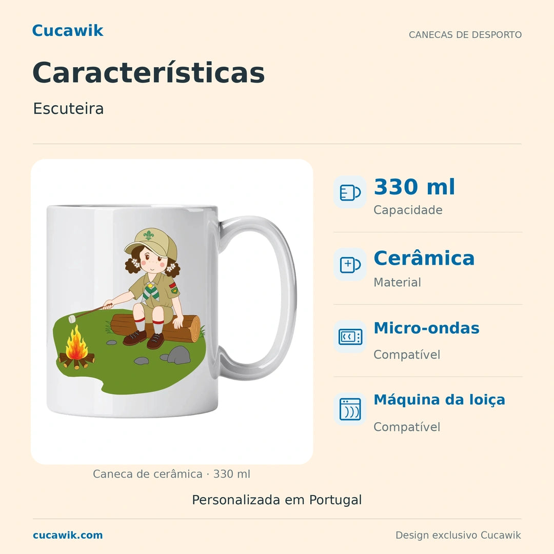 Caneca de Cerâmica Escuteira — Características | Cucawik