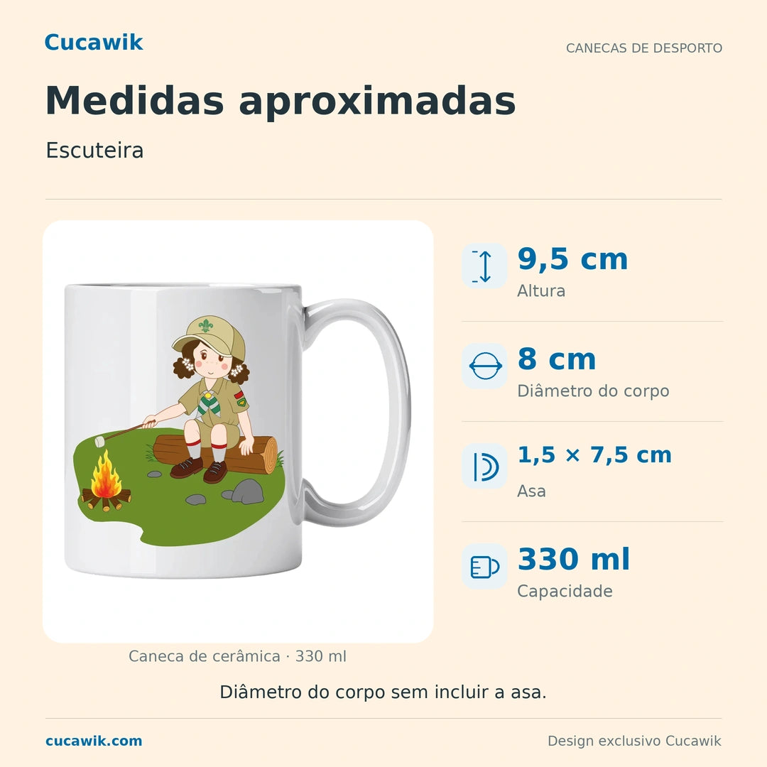 Caneca de Cerâmica Escuteira — Medidas aproximadas | Cucawik