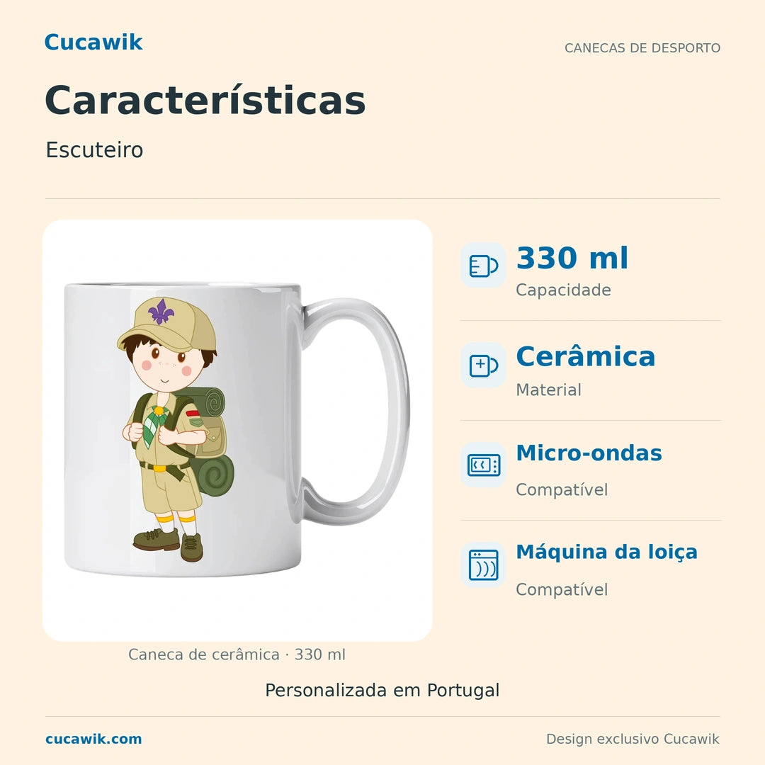 Caneca de Cerâmica Escuteiro — Características | Cucawik