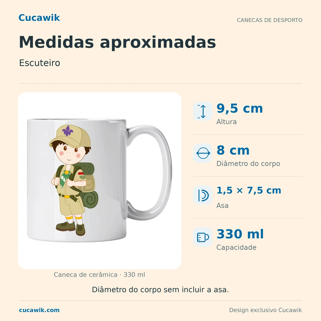 Caneca de Cerâmica Escuteiro — Medidas aproximadas | Cucawik
