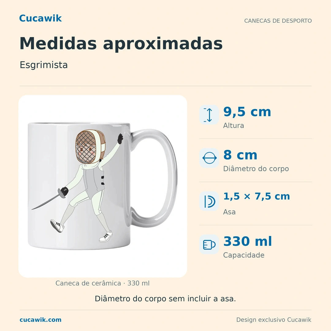 Caneca de Cerâmica Esgrimista — Medidas aproximadas | Cucawik