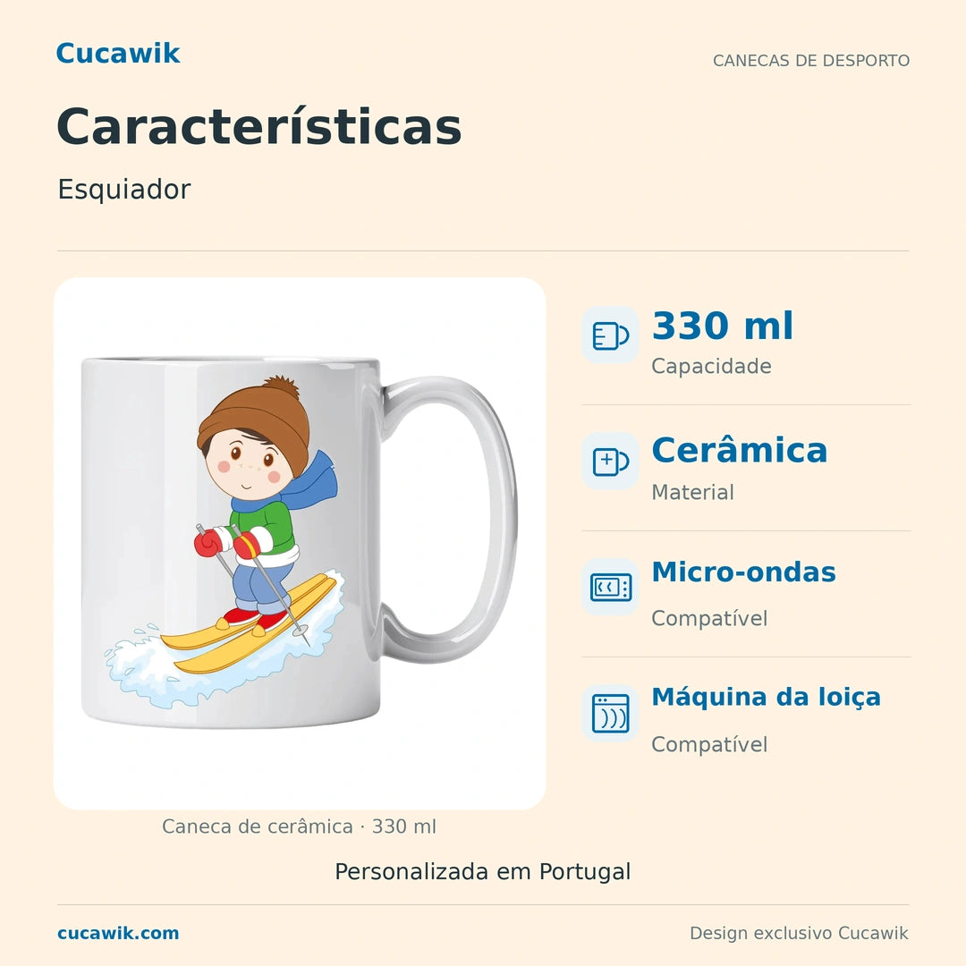 Caneca de Cerâmica Esquiador — Características | Cucawik
