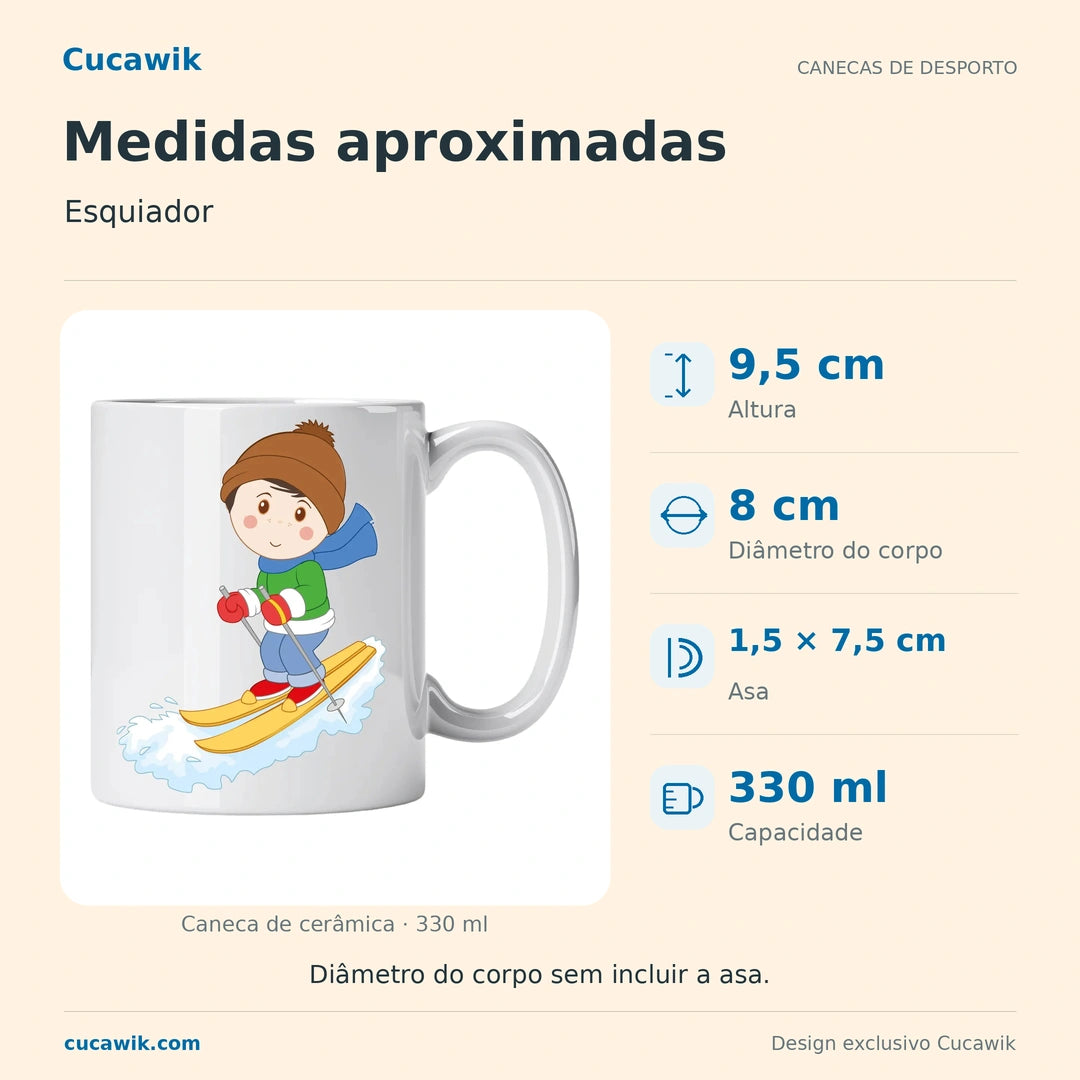 Caneca de Cerâmica Esquiador — Medidas aproximadas | Cucawik