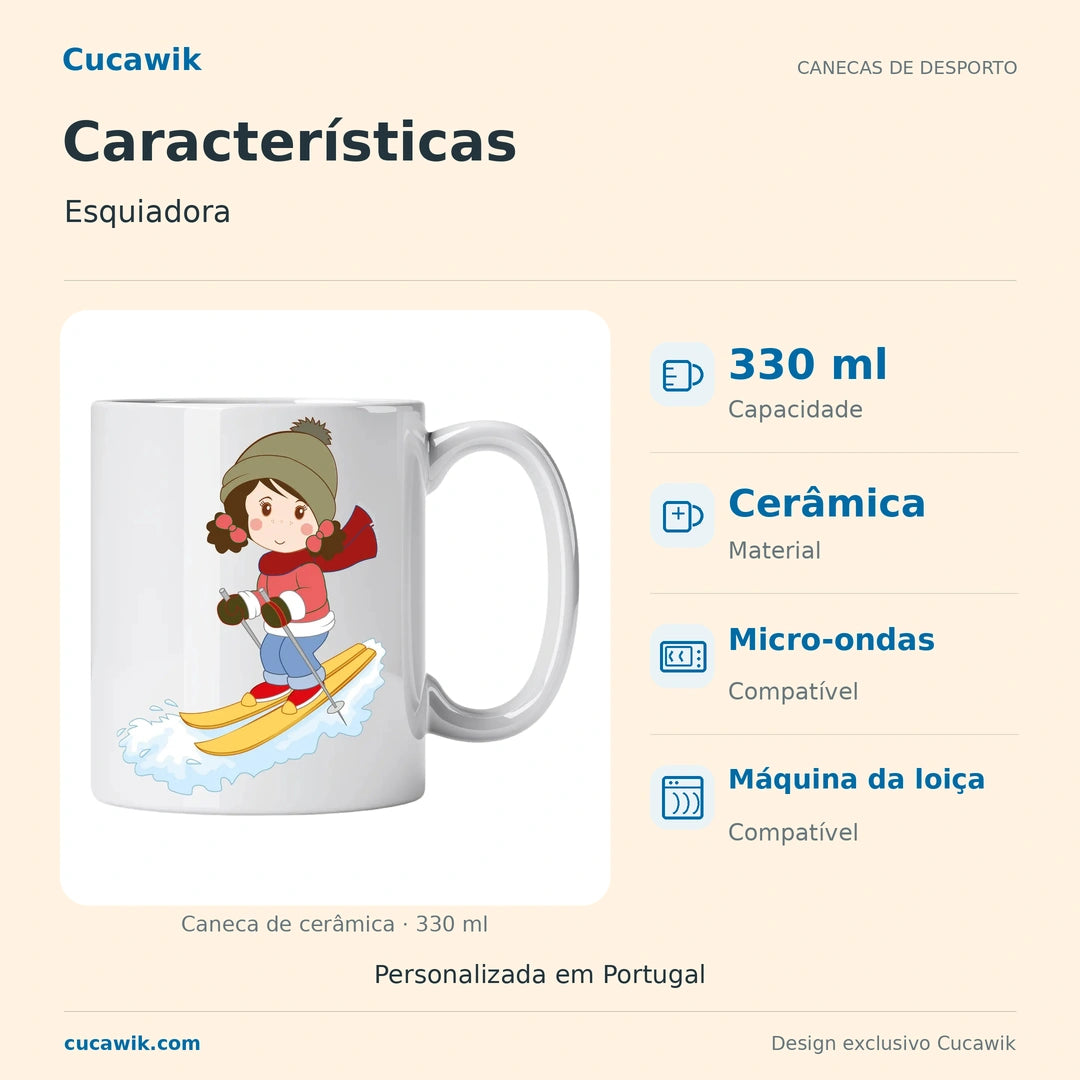 Caneca de Cerâmica Esquiadora — Características | Cucawik