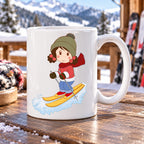 Caneca de Cerâmica Esquiadora em ambiente lifestyle | Cucawik