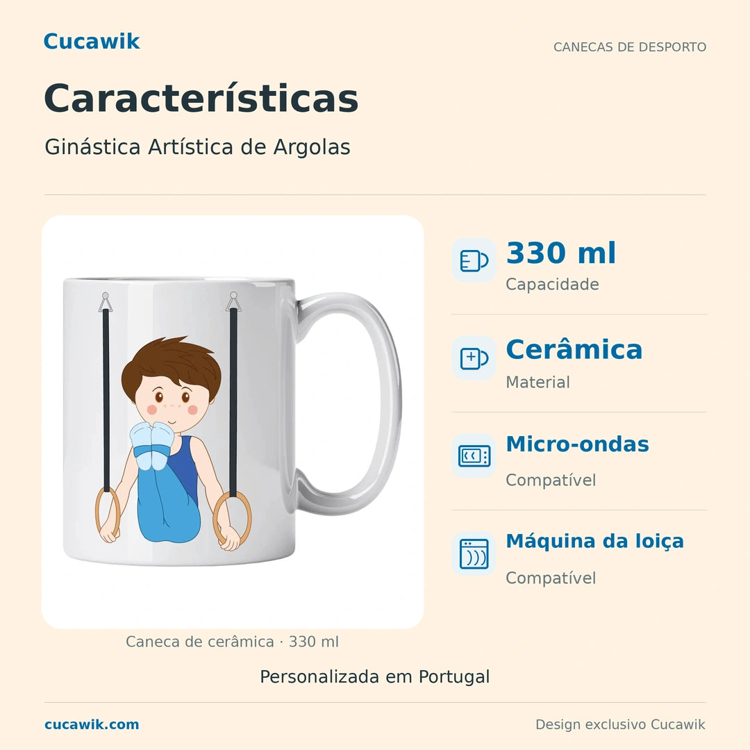 Caneca de Cerâmica Ginástica Artística de Argolas — Características | Cucawik