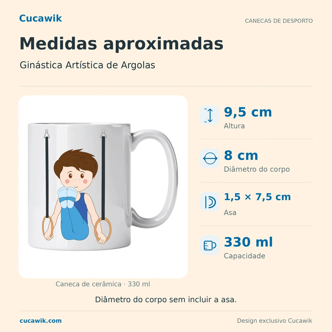 Caneca de Cerâmica Ginástica Artística de Argolas — Medidas aproximadas | Cucawik