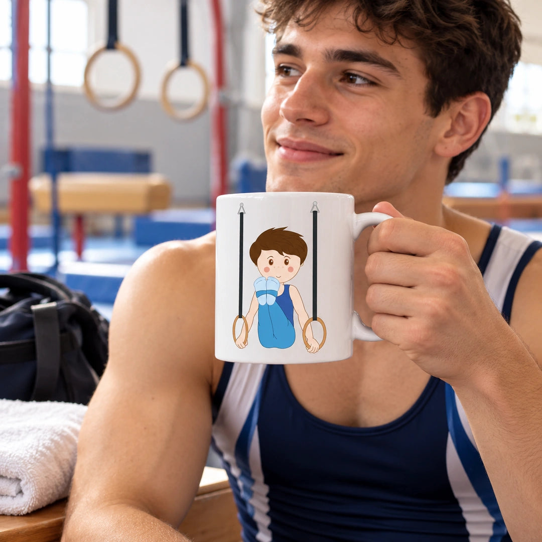 Caneca de Cerâmica Ginástica Artística de Argolas em utilização | Cucawik