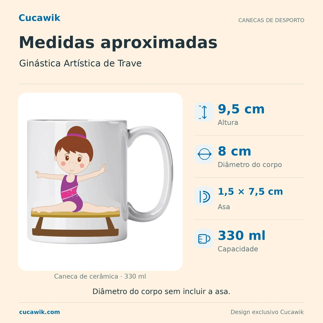 Caneca de Cerâmica Ginástica Artística de Trave — Medidas aproximadas | Cucawik