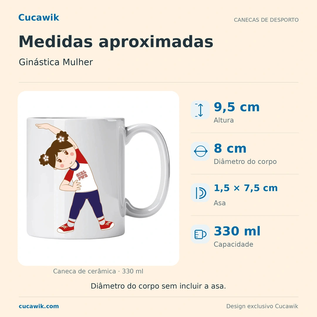 Caneca de Cerâmica Ginástica Mulher — Medidas aproximadas | Cucawik