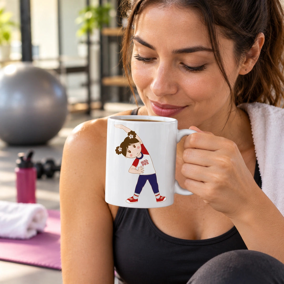 Caneca de Cerâmica Ginástica Mulher em utilização | Cucawik