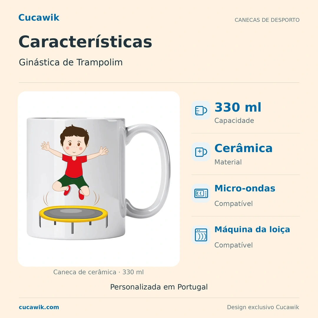 Caneca de Cerâmica Ginástica de Trampolim — Características | Cucawik