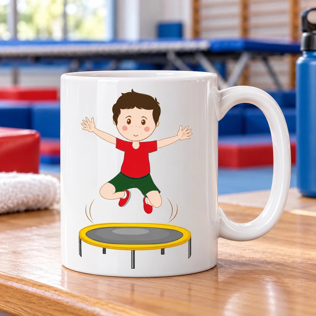 Caneca de Cerâmica Ginástica de Trampolim em ambiente lifestyle | Cucawik