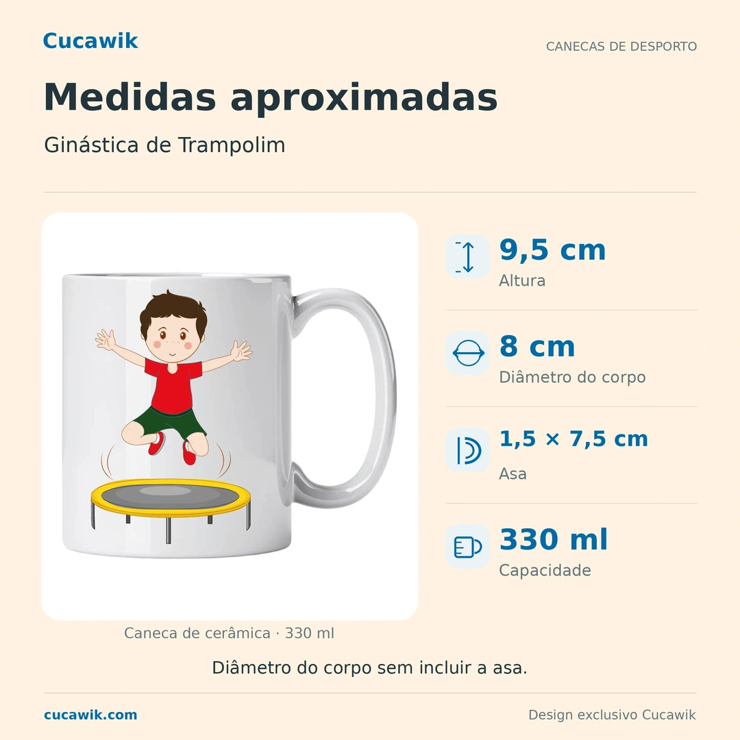 Caneca de Cerâmica Ginástica de Trampolim — Medidas aproximadas | Cucawik