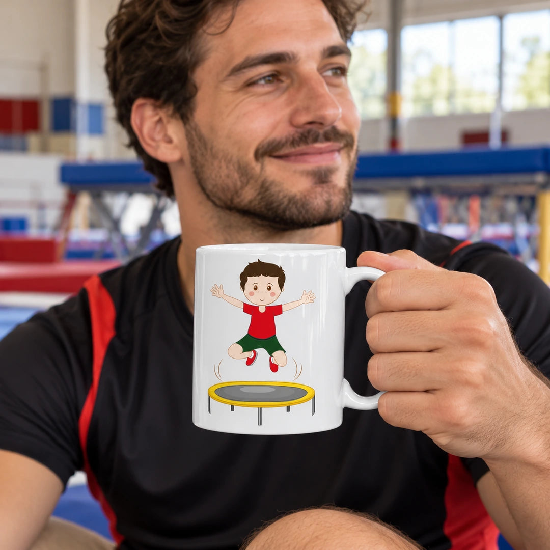 Caneca de Cerâmica Ginástica de Trampolim em utilização | Cucawik