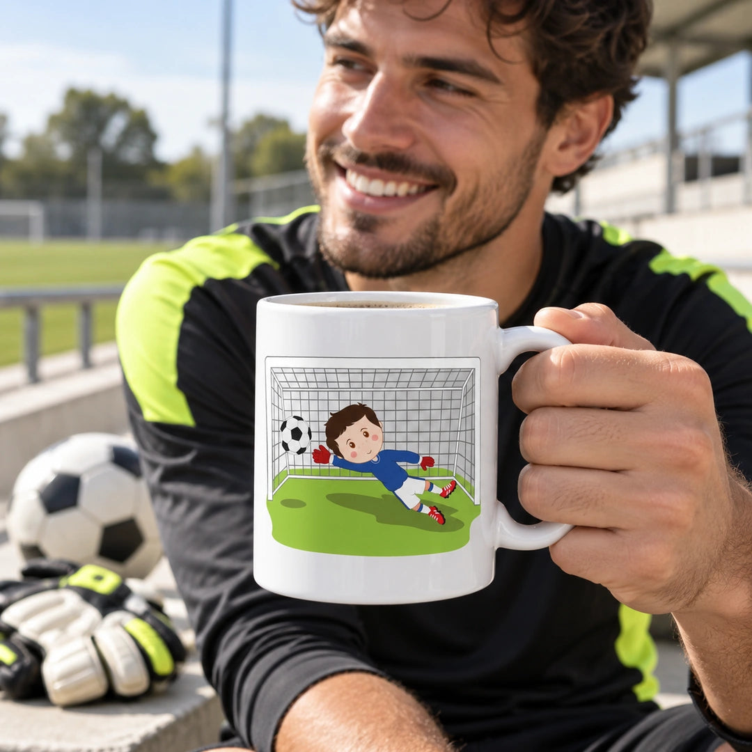 Caneca de Cerâmica Guarda-Redes de Futebol Homem em utilização | Cucawik