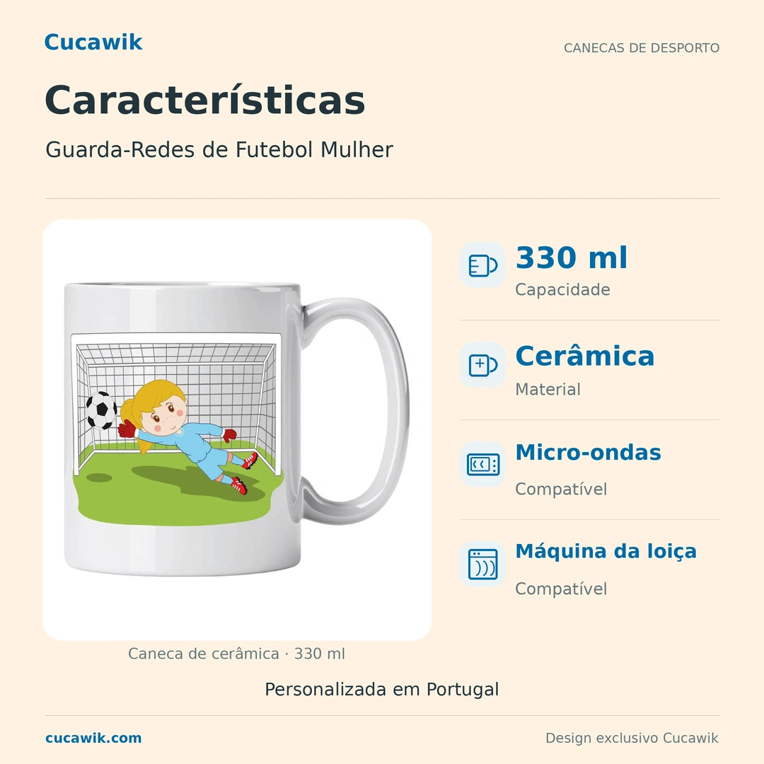 Caneca de Cerâmica Guarda-Redes de Futebol Mulher — Características | Cucawik