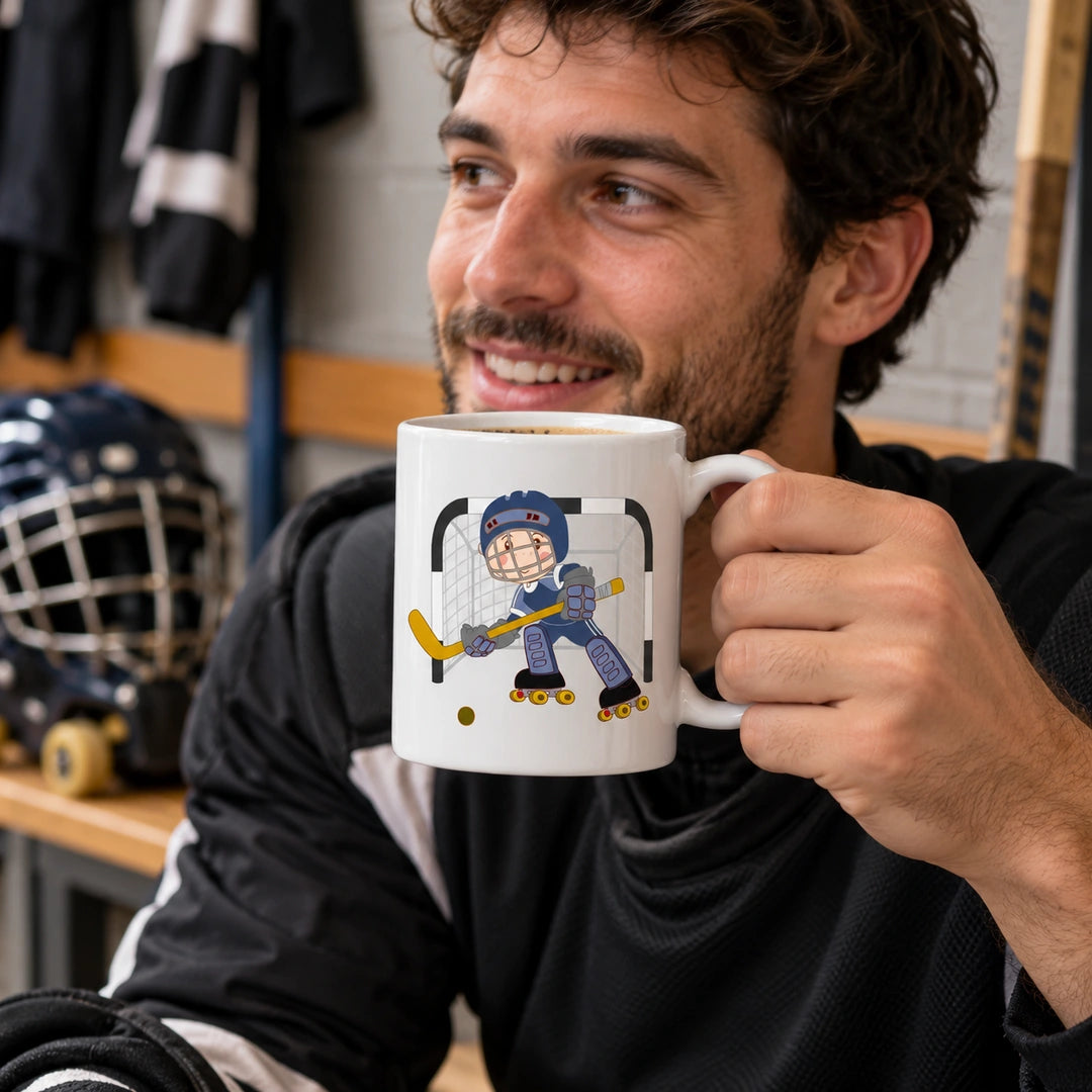Caneca de Cerâmica Guarda-Redes de Hóquei em Patins em utilização | Cucawik