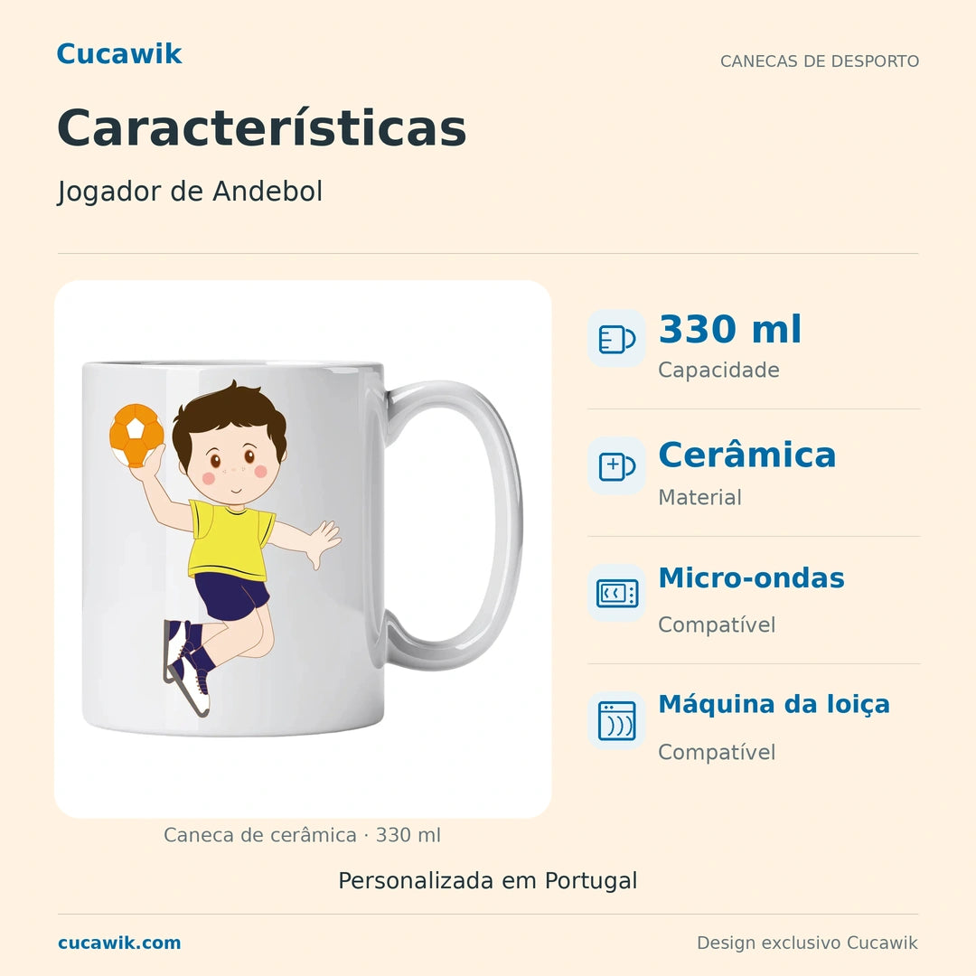 Caneca de Cerâmica Jogador de Andebol — Características | Cucawik