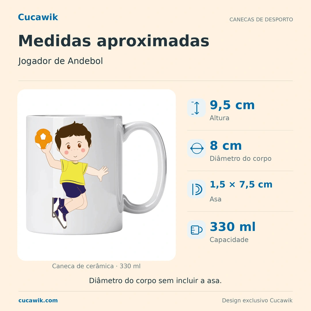 Caneca de Cerâmica Jogador de Andebol — Medidas aproximadas | Cucawik