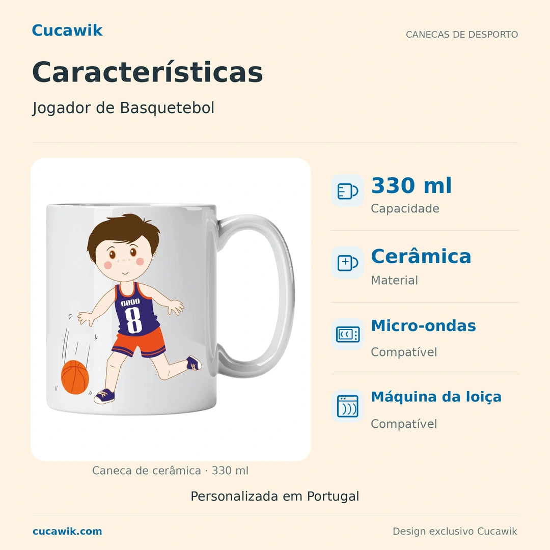 Caneca de Cerâmica Jogador de Basquetebol — Características | Cucawik