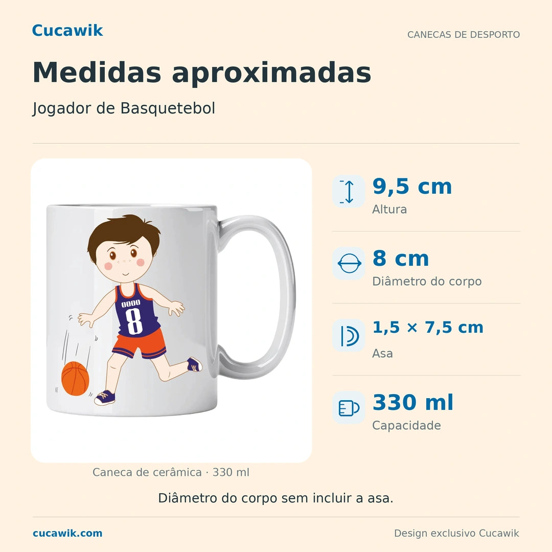 Caneca de Cerâmica Jogador de Basquetebol — Medidas aproximadas | Cucawik