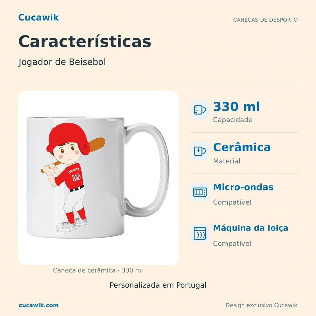 Caneca de Cerâmica Jogador de Beisebol — Características | Cucawik