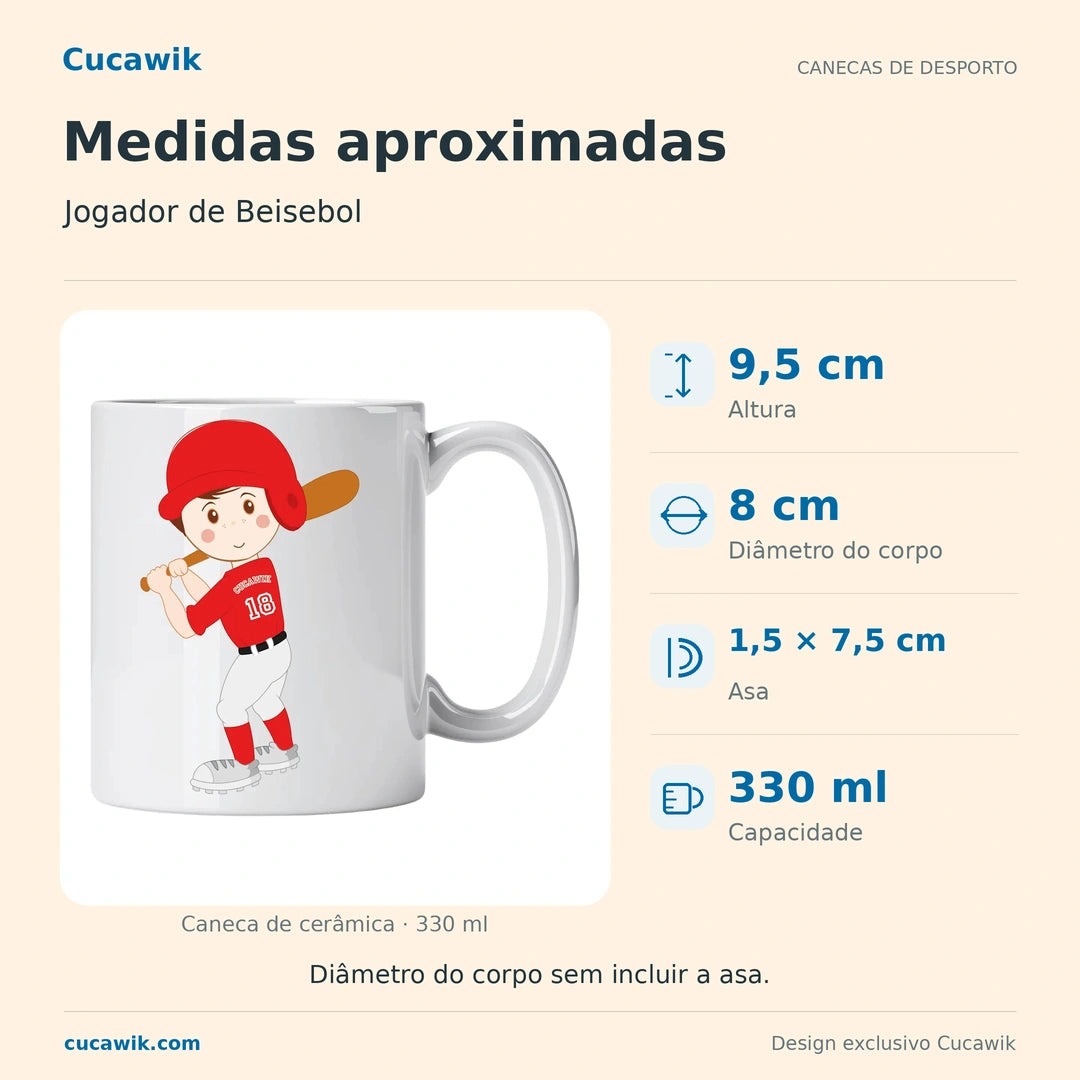 Caneca de Cerâmica Jogador de Beisebol — Medidas aproximadas | Cucawik