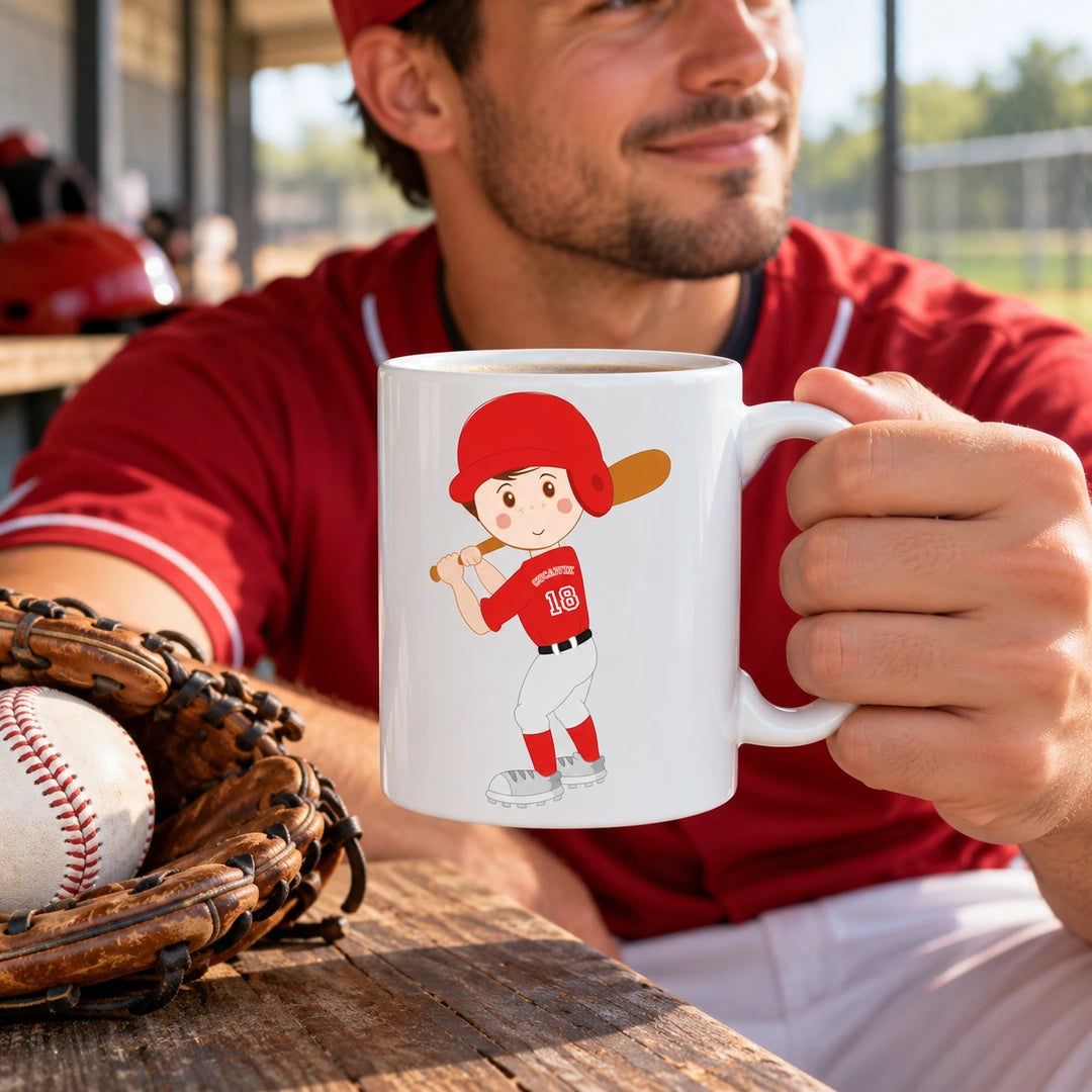 Caneca de Cerâmica Jogador de Beisebol em utilização | Cucawik