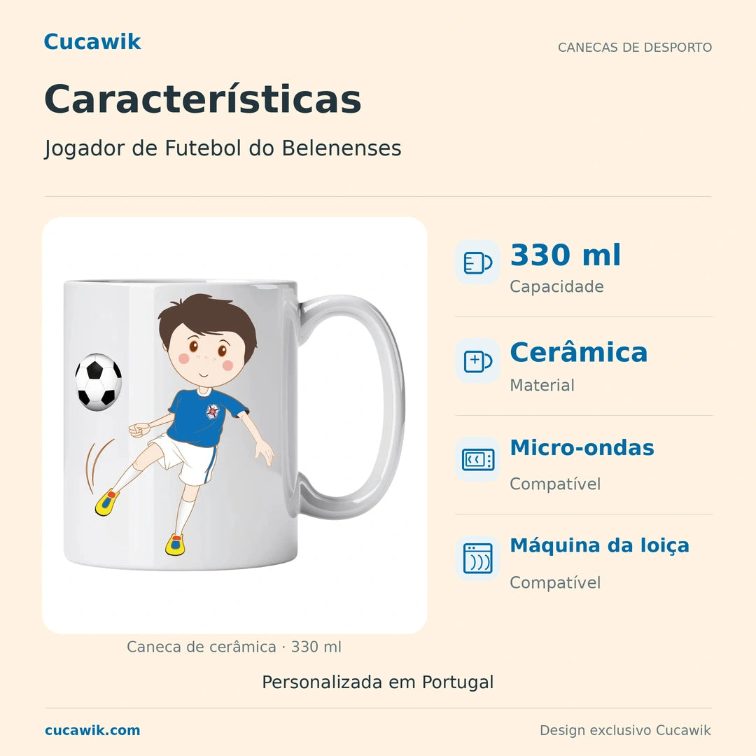 Caneca de Cerâmica Jogador de Futebol do Belenenses — Características | Cucawik