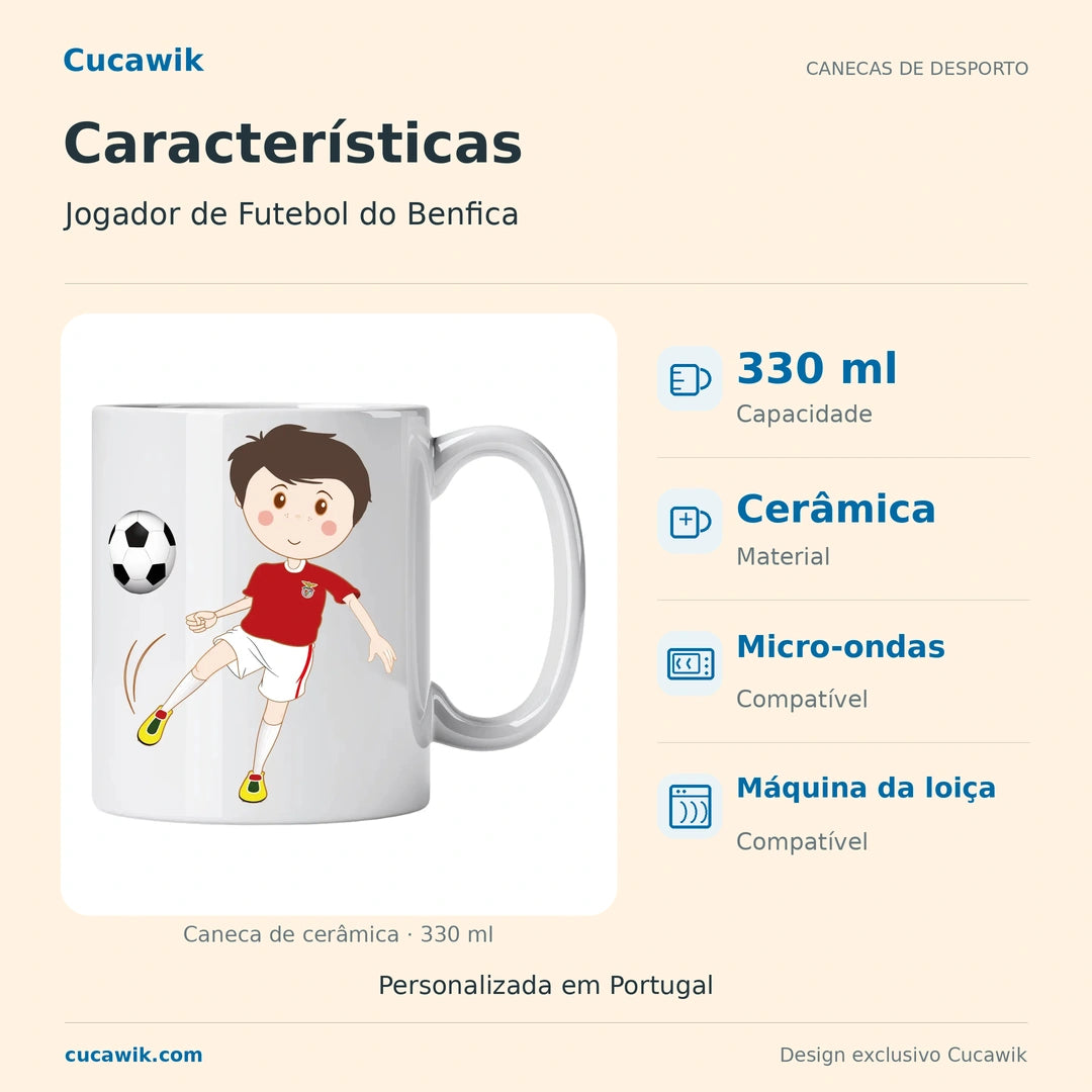 Caneca de Cerâmica Jogador de Futebol do Benfica — Características | Cucawik