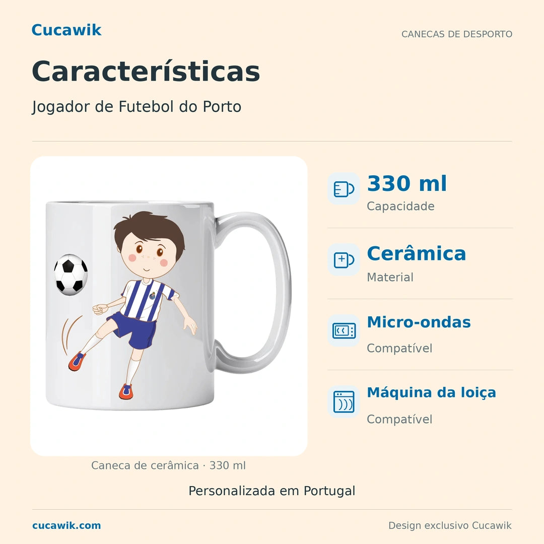 Caneca de Cerâmica Jogador de Futebol do Porto — Características | Cucawik
