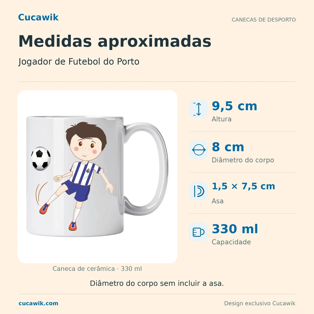 Caneca de Cerâmica Jogador de Futebol do Porto — Medidas aproximadas | Cucawik