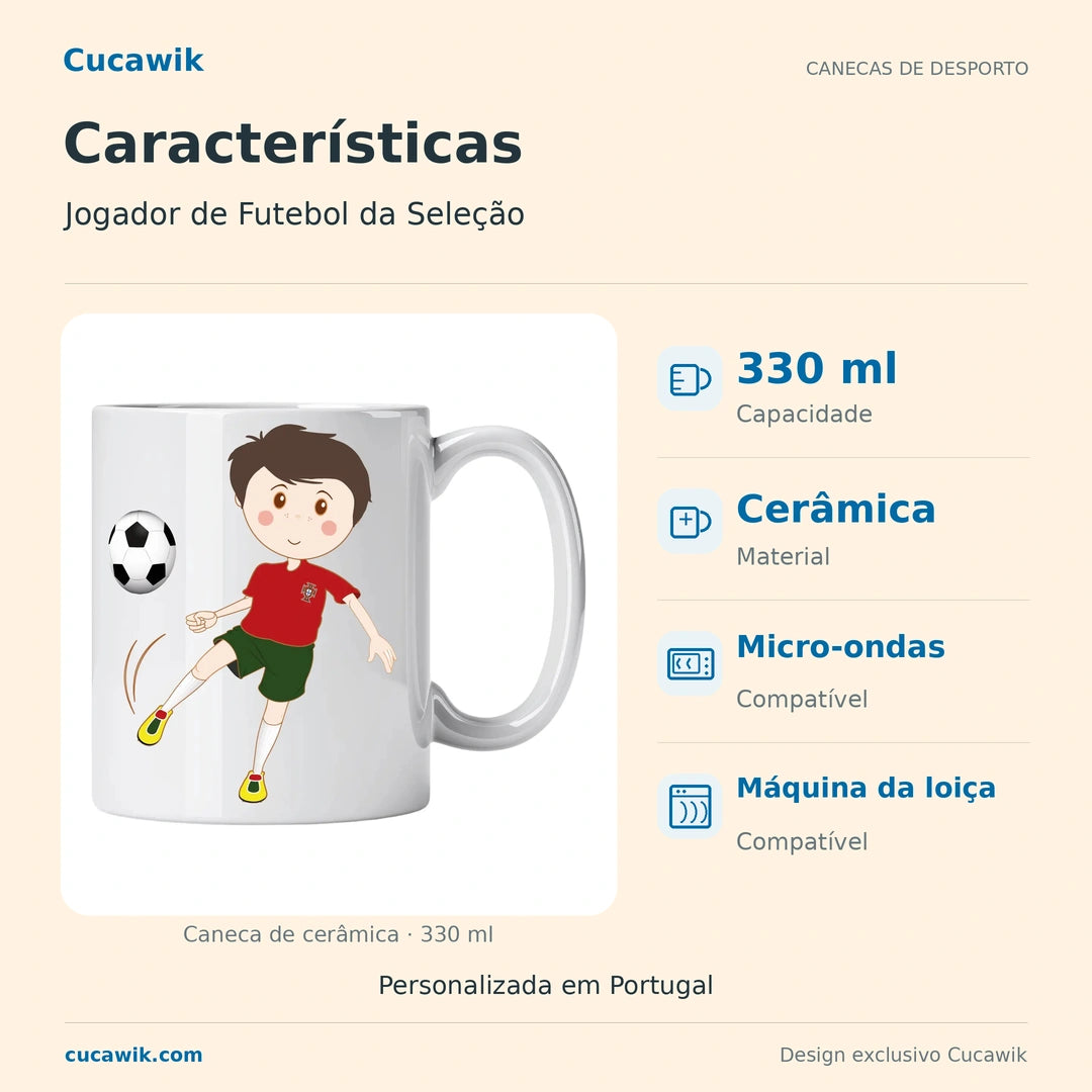 Caneca de Cerâmica Jogador de Futebol da Seleção — Características | Cucawik