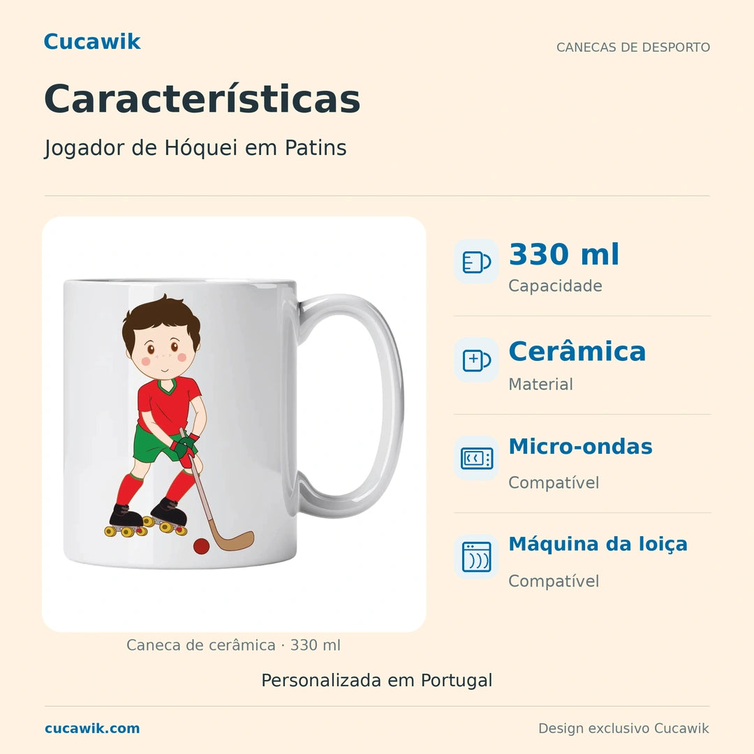 Caneca de Cerâmica Jogador de Hóquei em Patins — Características | Cucawik