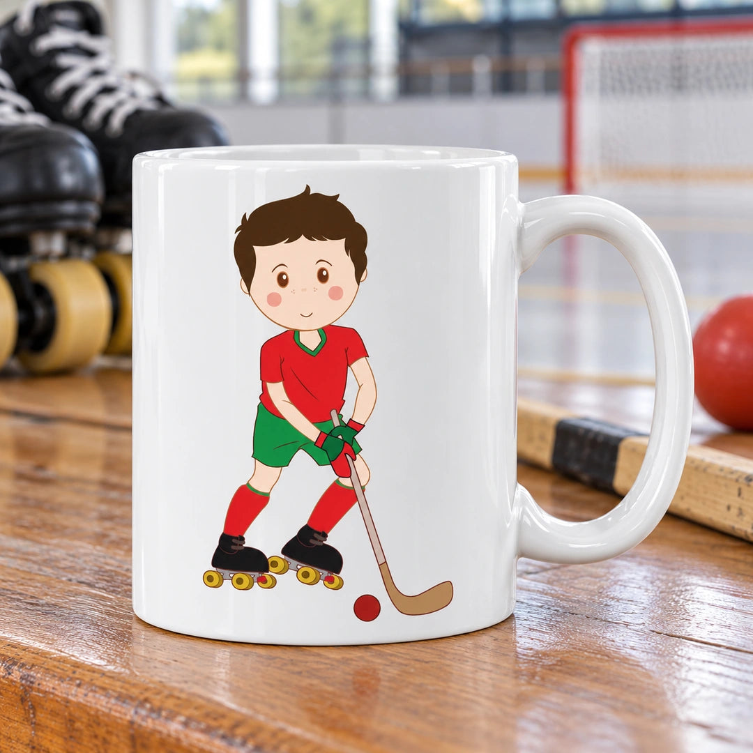 Caneca de Cerâmica Jogador de Hóquei em Patins em ambiente lifestyle | Cucawik