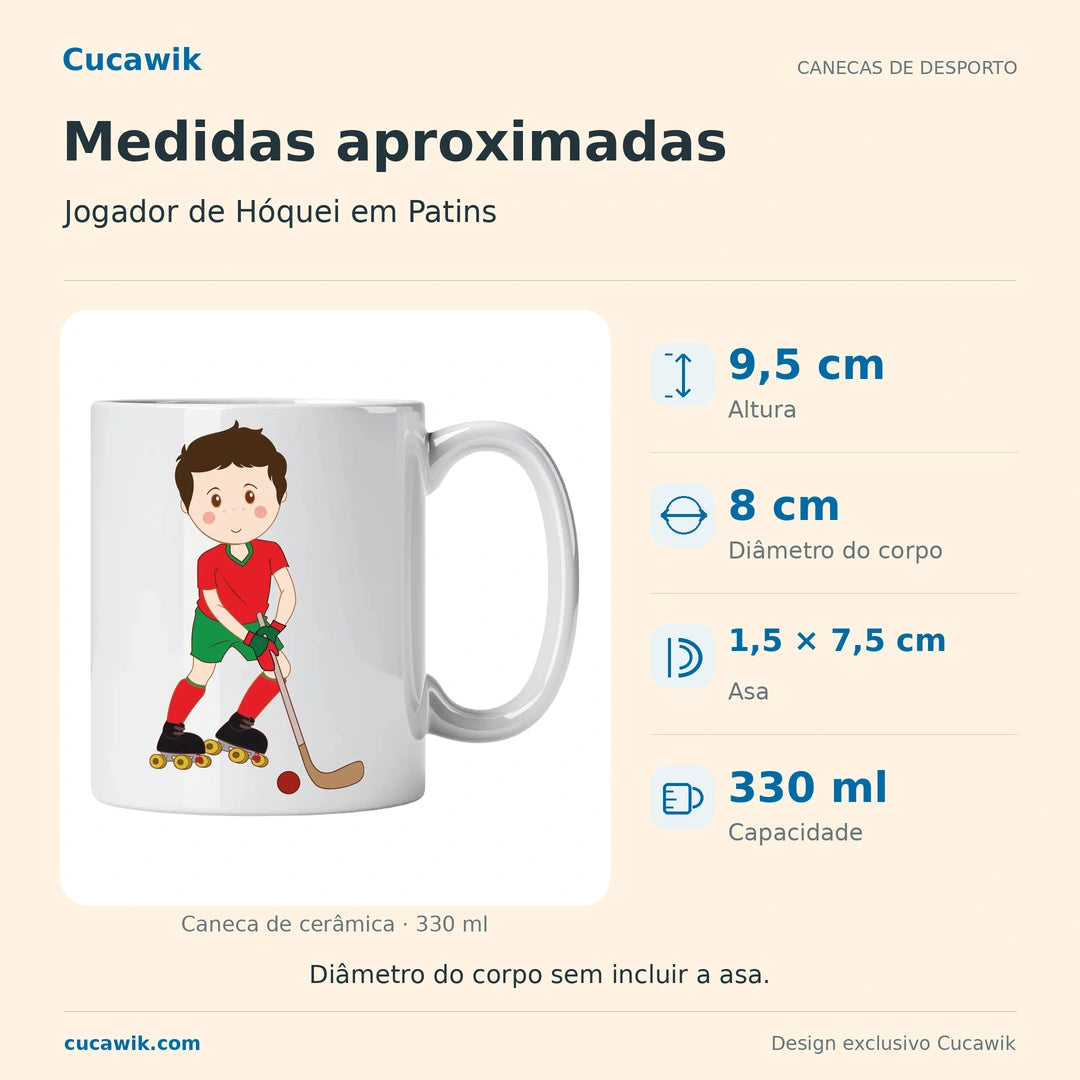 Caneca de Cerâmica Jogador de Hóquei em Patins — Medidas aproximadas | Cucawik