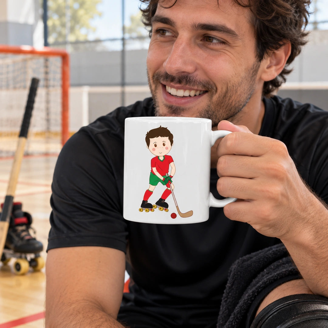 Caneca de Cerâmica Jogador de Hóquei em Patins em utilização | Cucawik
