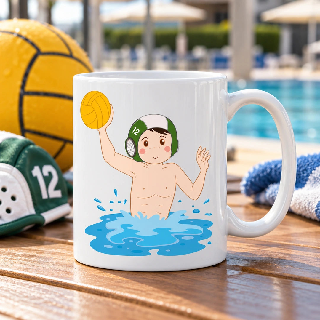 Caneca de Cerâmica Jogador de Polo Aquático em ambiente lifestyle | Cucawik