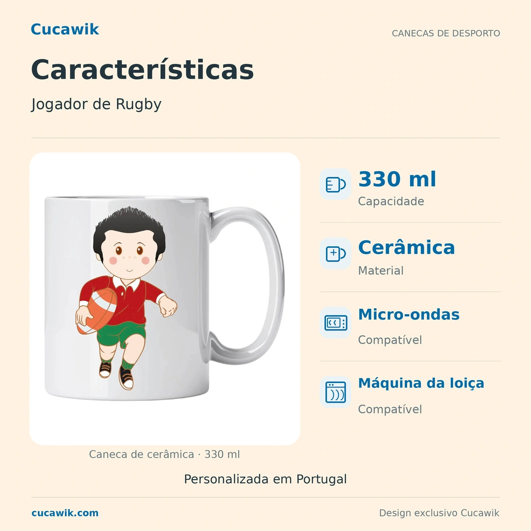 Caneca de Cerâmica Jogador de Rugby — Características | Cucawik