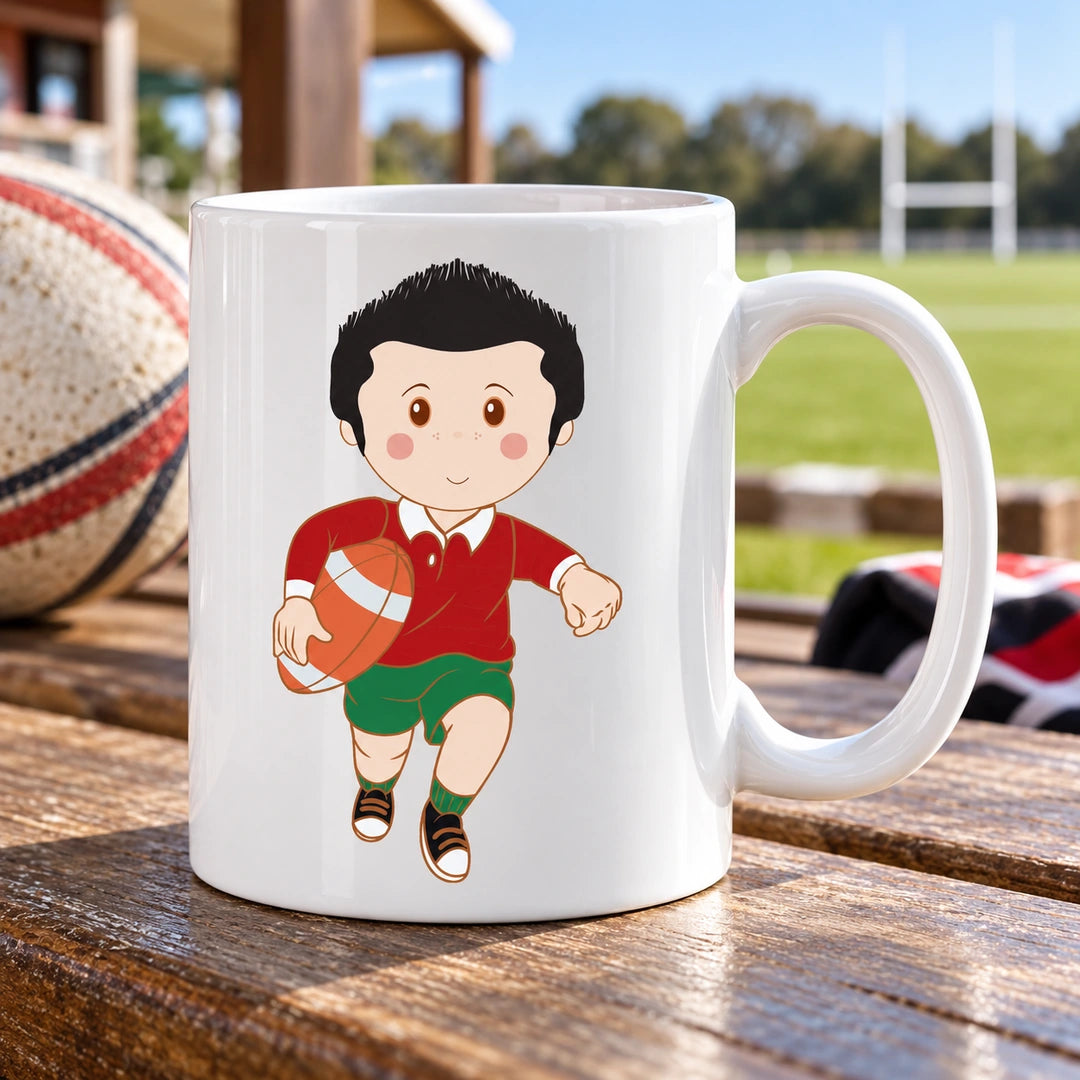 Caneca de Cerâmica Jogador de Rugby em ambiente lifestyle | Cucawik