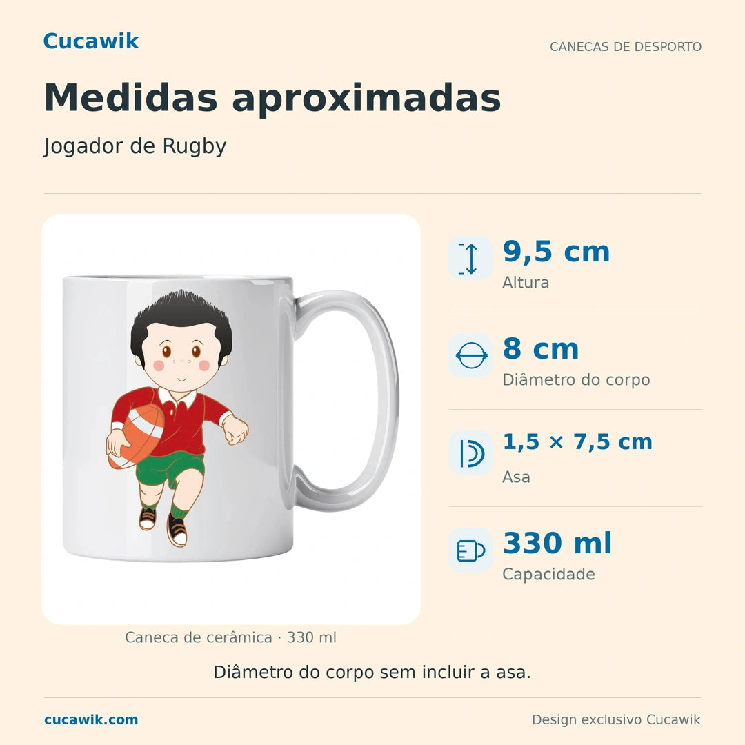 Caneca de Cerâmica Jogador de Rugby — Medidas aproximadas | Cucawik